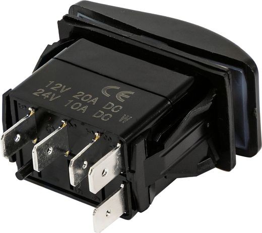 Переключатель трехпозиционный (ON)-OFF-(ON) 12В/20А 5р с подсветкой