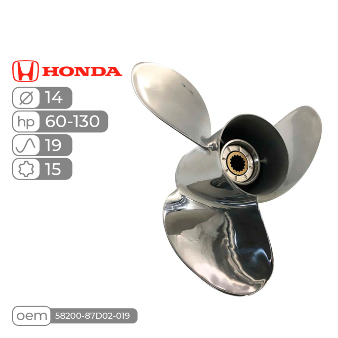 Винт гребной  Skipper для Honda 60-130HP нержавеющий, диаметр - 14", шаг 19"