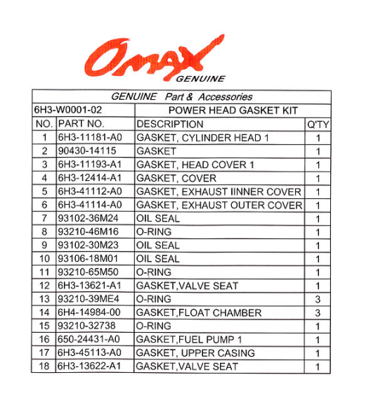 Ремкомплект прокладок блока Yamaha 60F/70B, Omax