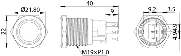 Кнопка без фиксации, подсветка красная, 12 В,