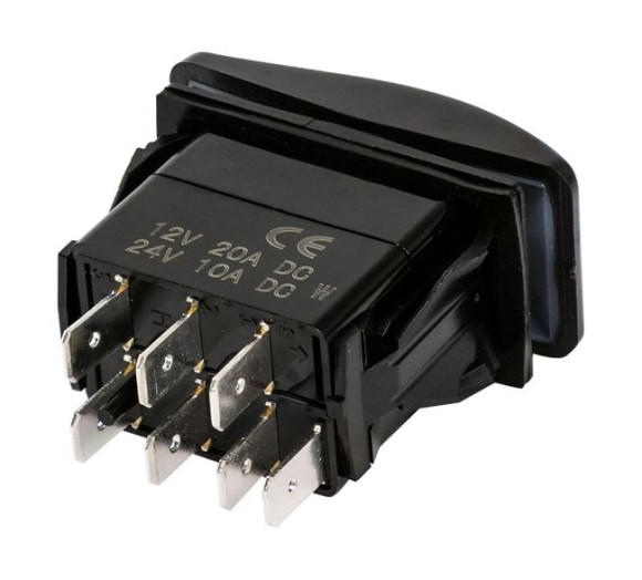 Переключатель трехпозиционный (ON)-OFF-(ON) 12В/20А 7р с подсветкой Переключатель трехпозиционный (ON)-OFF-(ON) 12В/20А 7р с подсветкой