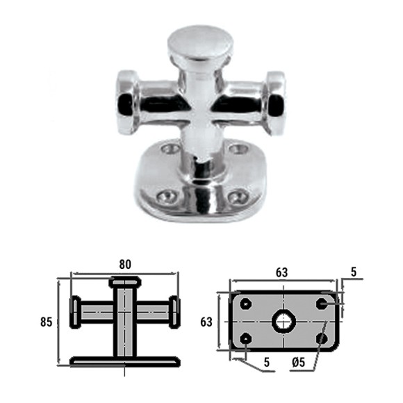 Кнехт одинарный 60х60мм AISI316 Кнехт одинарный 60х60мм AISI316