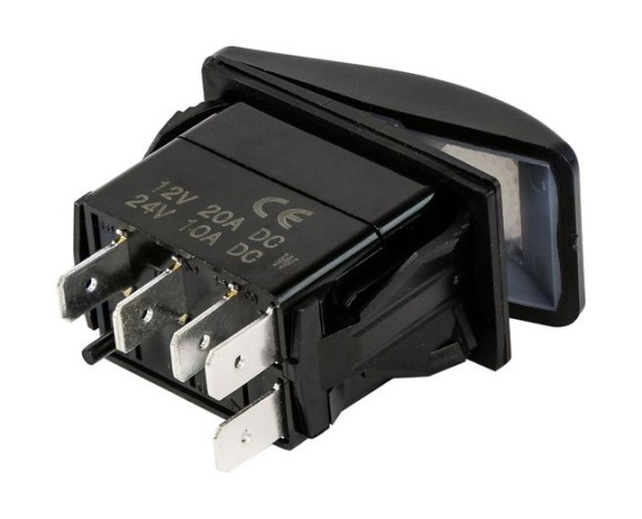 Переключатель трехпозиционный ON-OFF-ON 12В/20А 5р с подсветкой Переключатель трехпозиционный ON-OFF-ON 12В/20А 5р с подсветкой