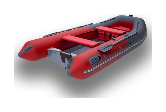 Лодка РИБ (RIB) STEL R-375, серый/красный, накладки на рундук и банки, защита киля, корпус серый
