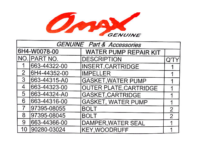 Ремкомплект помпы Yamaha 40-50, Omax