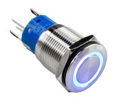 Кнопка без фиксации, подсветка синяя, 12 В, Кнопка без фиксации, подсветка синяя, 12 В,