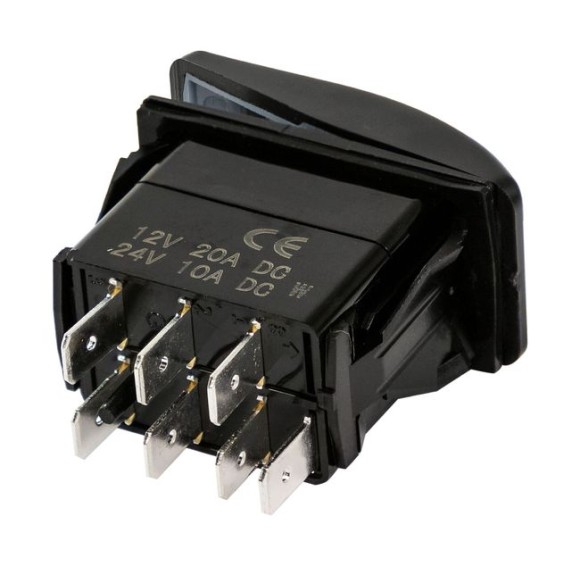 Переключатель трехпозиционный ON-OFF-ON 12В/20А 7р с подсветкой