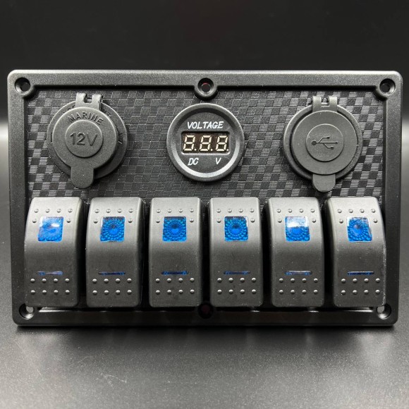 Панель управления (6 тумблеров вкл/выкл, 2 USB, розетка 12V, вольтметр) (PREMARINE)