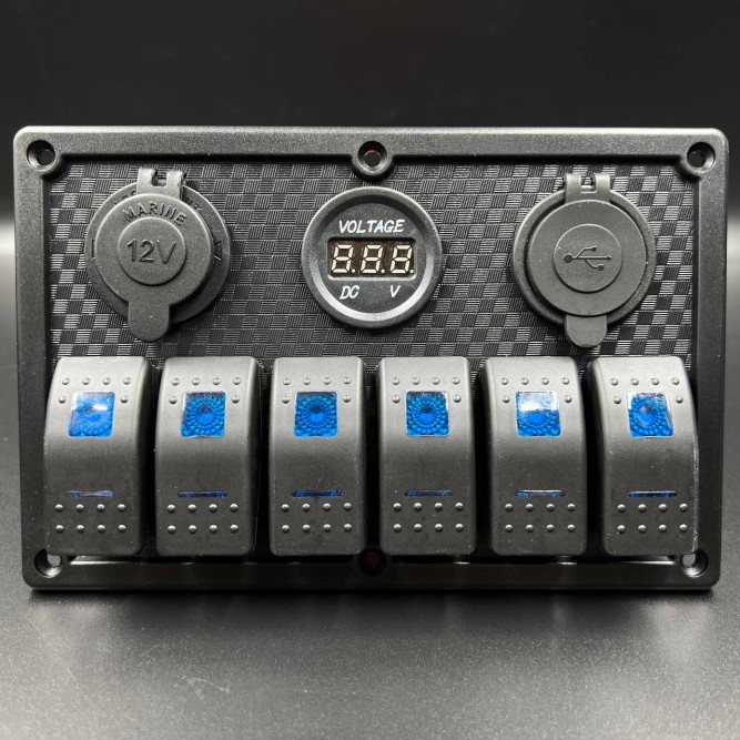 Панель управления (6 тумблеров вкл/выкл, 2 USB, розетка 12V, вольтметр) (PREMARINE)
