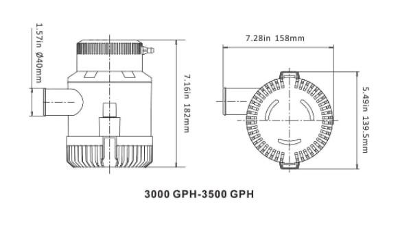 Помпа осушительная 12 В, 3000GPH (11355 л/час), SeaFlo