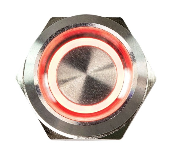 Кнопка без фиксации, подсветка красная, 12 В, д. 19мм Кнопка без фиксации, подсветка красная, 12 В, д. 19мм