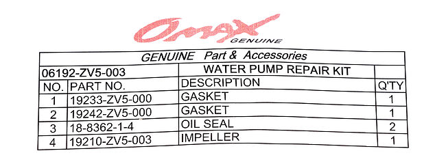 Ремкомплект помпы Honda BF35-50, (+ 2 сальника гр. вала), Omax