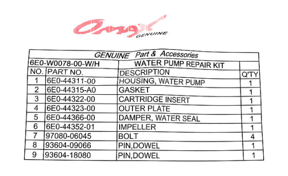 Ремкомплект помпы с корпусом Yamaha 4-5, Omax