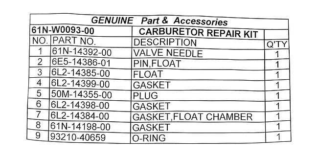 Ремкомплект карбюратора для Yamaha 25B/30H, Omax