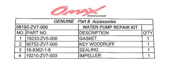 Ремкомплект помпы Honda BF25A-30A/BF25D-30D, Omax Ремкомплект помпы Honda BF25A-30A/BF25D-30D, Omax