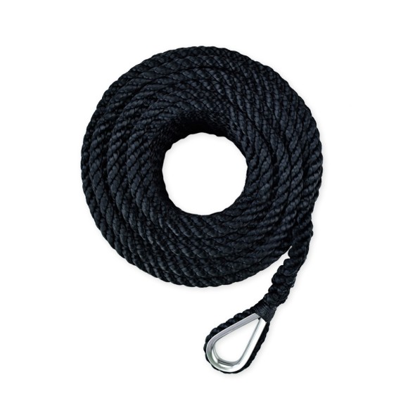 Трос (конец) якорный Skipper трёхпрядный, 12мм, нейлон 50м, черный