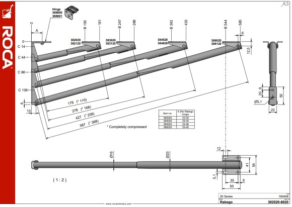 Кронштейн телескопический Rakego 252 мм, алюминий AA6061, ROCA