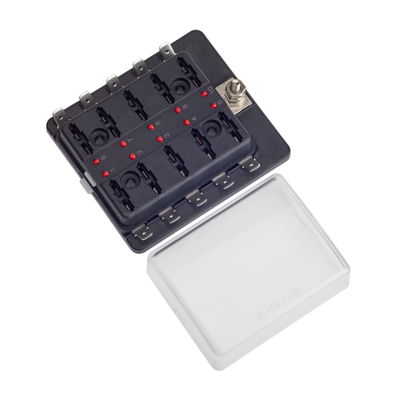 Блок предохранителей Skipper ножевой Быстрый зажим (0.25 дюйма), 10 цепей Блок предохранителей Skipper ножевой Быстрый зажим (0.25 дюйма), 10 цепей