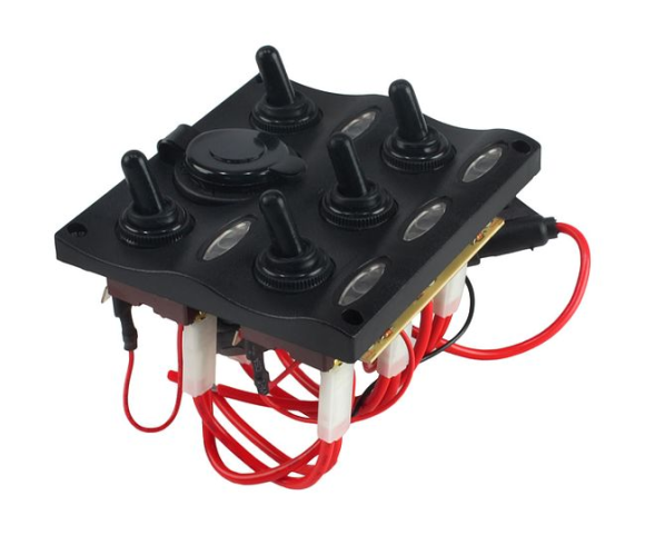 Панель бортового питания 5 переключателей, разъем прикуриватель, индикация