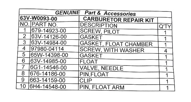 Ремкомплект карбюратора для Yamaha 9.9F-15F, Omax