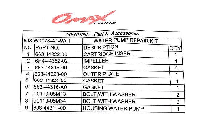 Ремкомплект помпы с корпусом Yamaha 25-30D, Omax