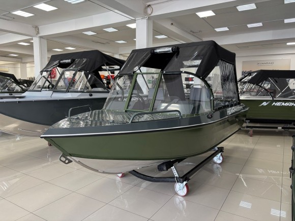Моторная лодка, Неман 450 DCM PRO, зелёно-серая с Suzuki DF50ATL