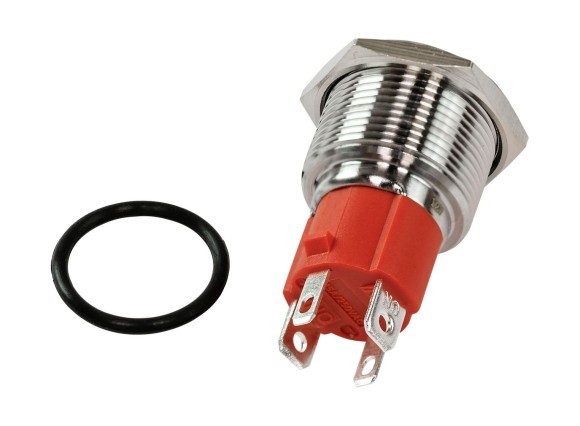 Кнопка с фиксацией, подсветка красная, 12 В, д. 19мм