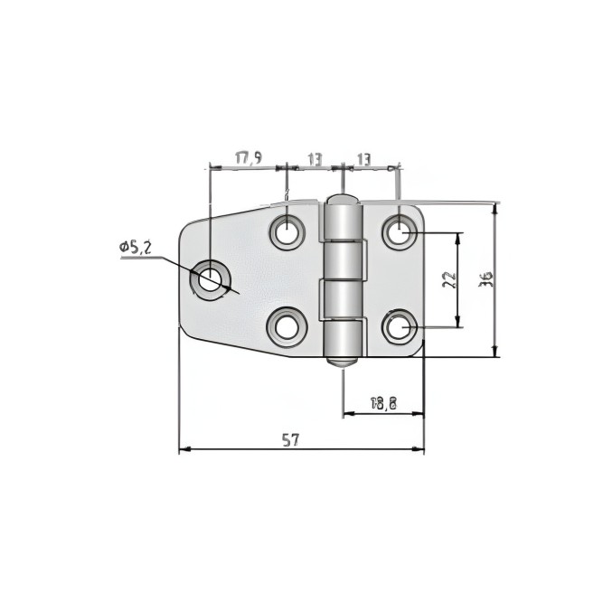 Петля неразъемная SUNFINE с накладкой 59x40x2 мм, асимметричная