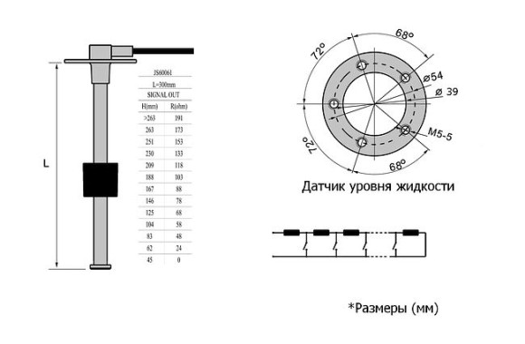 Датчик уровня 300 мм, 0-190 Ом, S5, Marine Rocket
