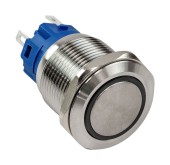Кнопка с фиксацией, подсветка синяя, 12 В, д. 19мм Кнопка с фиксацией, подсветка синяя, 12 В, д. 19мм