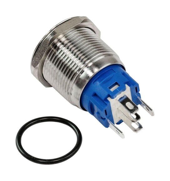 Кнопка с фиксацией, подсветка синяя, 12 В, д. 19мм