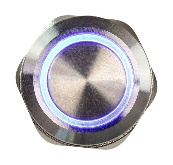 Кнопка с фиксацией, подсветка синяя, 12 В, д. 19мм