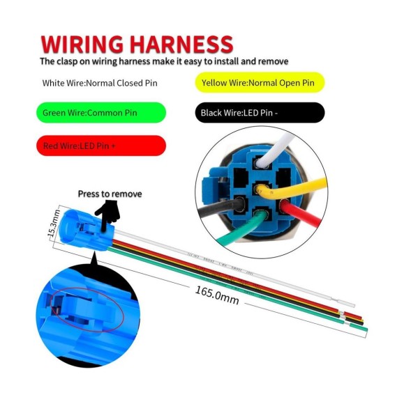 Кнопка с фиксацией, подсветка синяя, 12 В, д. 19мм