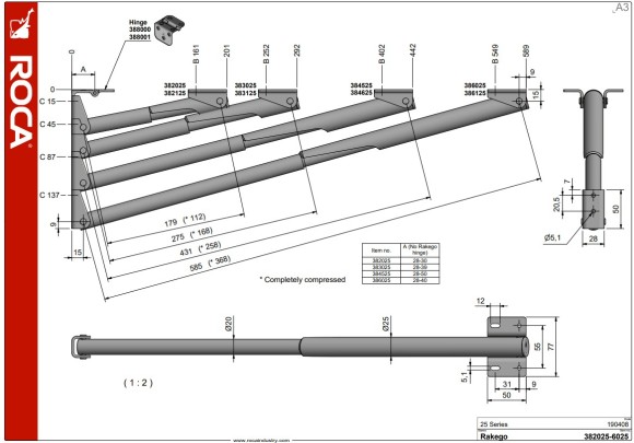Кронштейн телескопический Rakego 549 мм, алюминий AA6061, ROCA