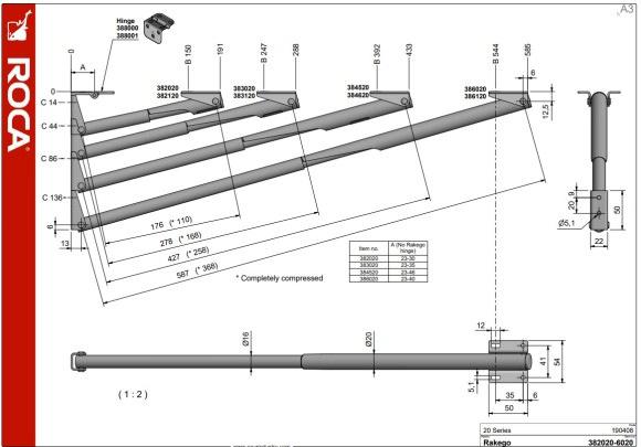 Кронштейн телескопический Rakego 549 мм, алюминий AA6061, ROCA