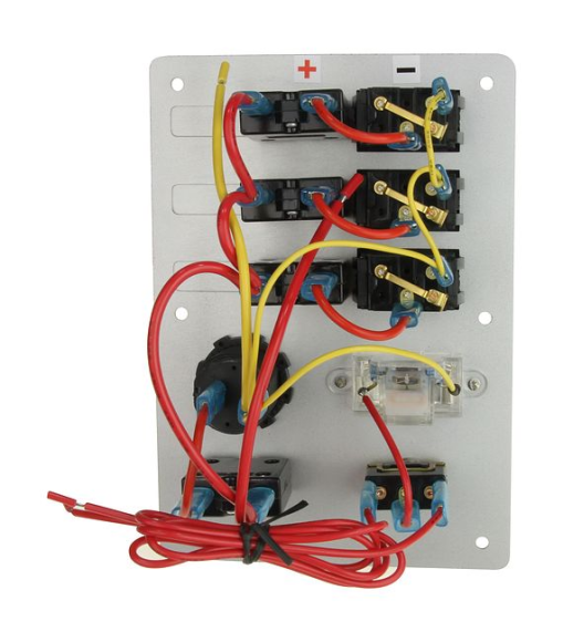 Панель бортового питания 3 переключателя, автоматы, разьём прикуривателя, заряд батарей Панель бортового питания 3 переключателя, автоматы, разьём прикуривателя, заряд батарей