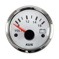 Вольтметр аналоговый 8-16 В, белый циферблат, нержавеющий ободок, д. 52 мм, Marine Rocket