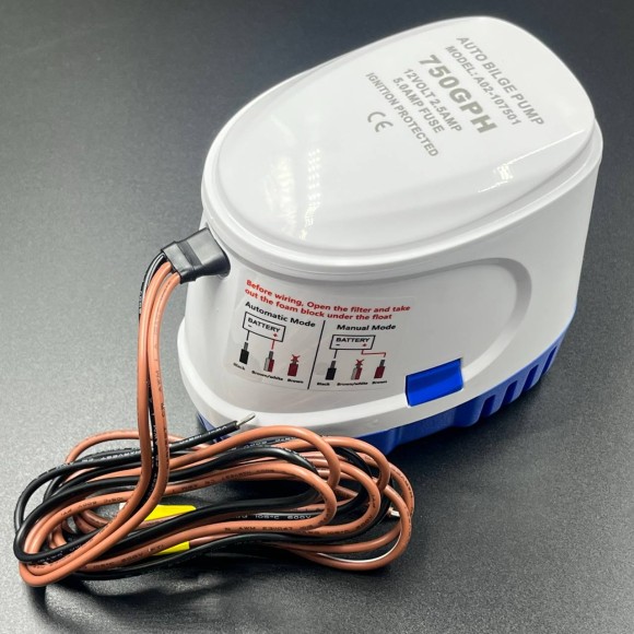 Помпа осушительная автоматическая с поплавком 750GPH (12V) (2838,75 л/ч)  (PREMARINE)