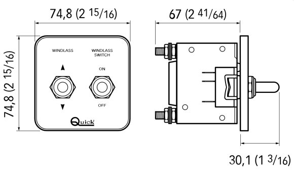 Панель управления якорной лебедкой Quick, с автоматическим выключателем 50A, Quick