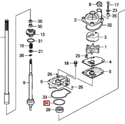 Кольцо уплотнительное основания помпы Honda BF250A (91359-ZX2-C00) (Honda)