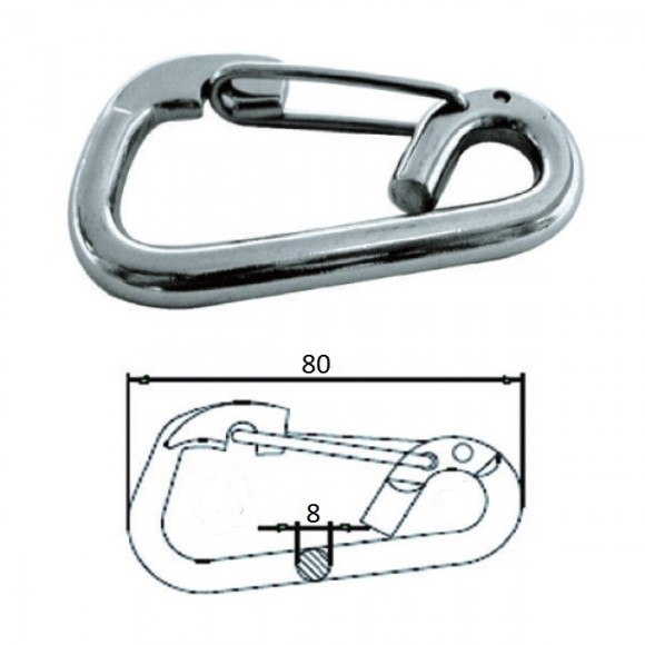 Карабин 80мм, нерж.сталь Карабин 80мм, нерж.сталь