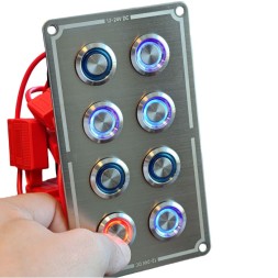 Панель управления 7+1 ‑ кнопочная 15А с LED‑подсветкой (вкл/выкл), AISI304