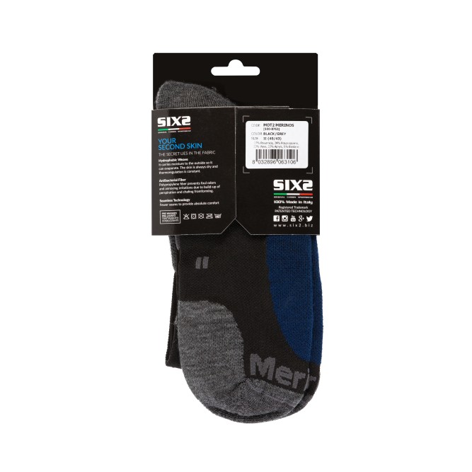 Носки SIXS MOT2 MERINOS Black/Grey, 40/43, Артикул: M2ME-II-NEGR