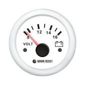 Вольтметр аналоговый 8-16 В, белый циферблат, белый ободок, д. 52 мм, Marine Rocket