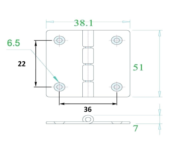 Петля 51х38 мм нержавеющая