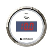 Указатель давления масла цифровой 0-5 бар, белый циферблат, нержавеющий ободок, д. 52 мм, Marine Rocket Указатель давления масла цифровой 0-5 бар, белый циферблат, нержавеющий ободок, д. 52 мм, Marine Rocket