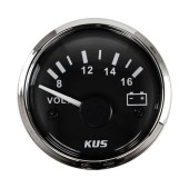 Вольтметр аналоговый 8-16 В, черный циферблат, нержавеющий ободок, д. 52 мм