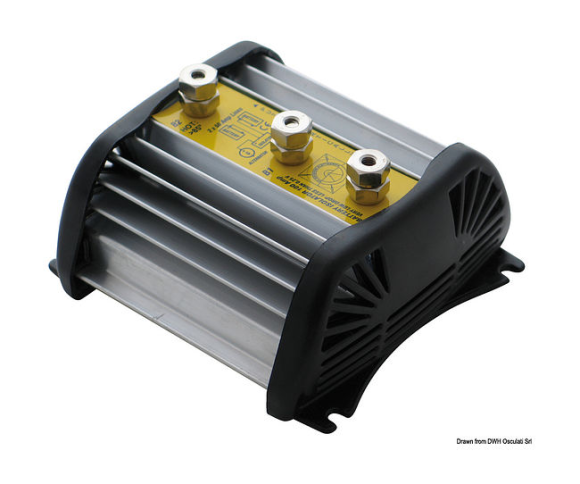 Зарядный изолятор, 70 A, 2 аккумулятора, 65x127x136 мм Зарядный изолятор, 70 A, 2 аккумулятора, 65x127x136 мм