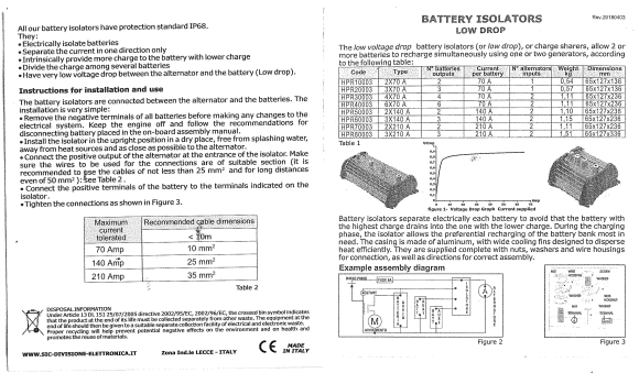 Зарядный изолятор, 70 A, 2 аккумулятора, 65x127x136 мм Зарядный изолятор, 70 A, 2 аккумулятора, 65x127x136 мм