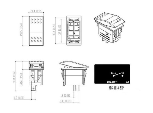 Переключатель двухпозиционный ON-OFF 12 В/20А 2Р